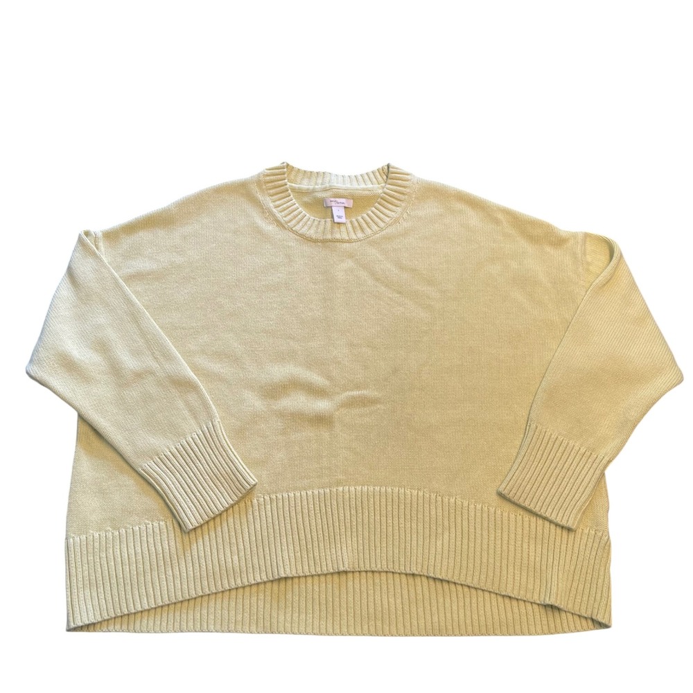 Daily Ritual Womens Yellow 100% Cotton Oversized Crewneck Sweater High Low